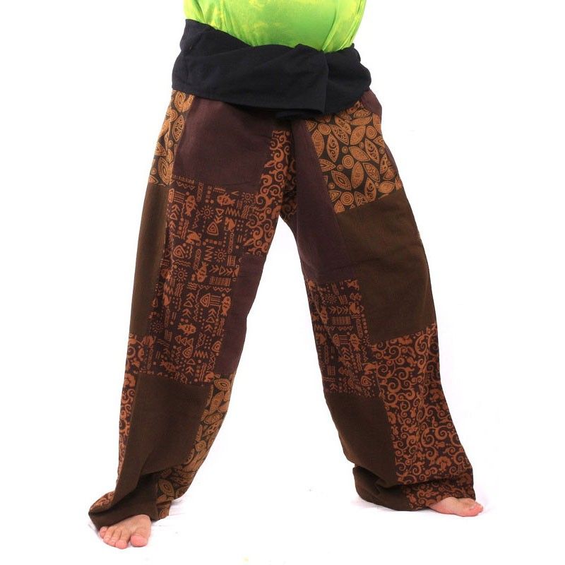 Pantalon de pêcheur thaïlandais en patchwork taille XL