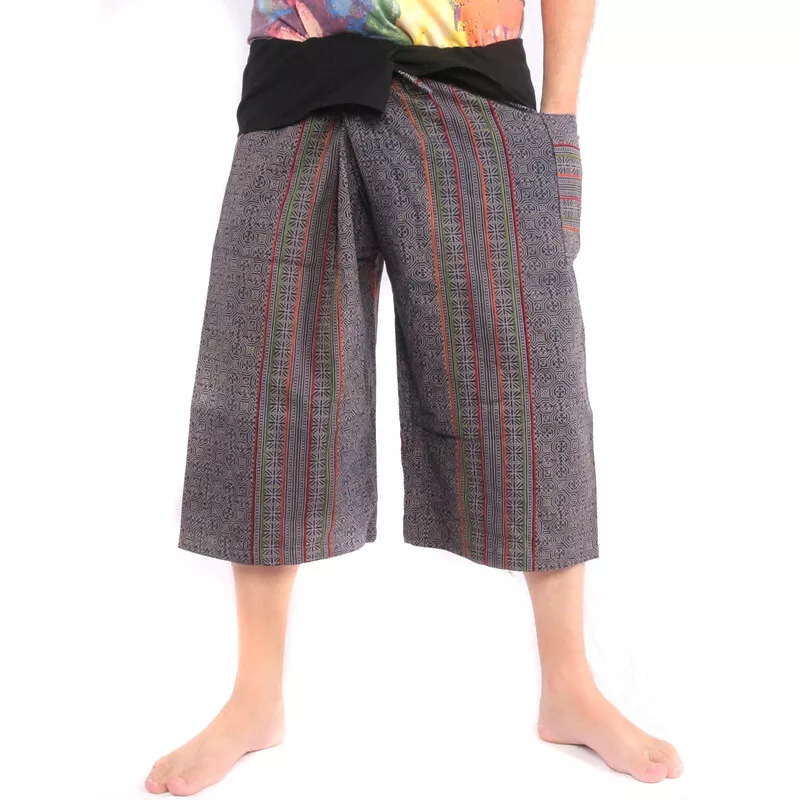 Short Thai fishing pants hand painted "Candle Writing