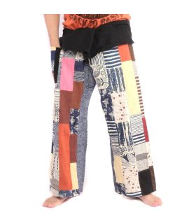 Pantalones de pescador tailandeses de retazos, talla L.