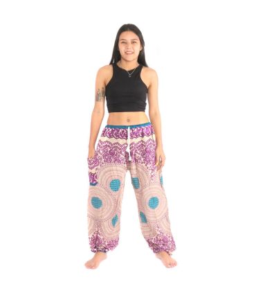 Pantalon thaï Jogger "Kru Larp" roses et nid d'abeille
