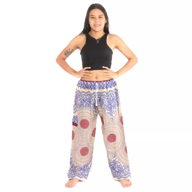 Thai pants jogger "Kru Larp" roses and honeycomb pattern
