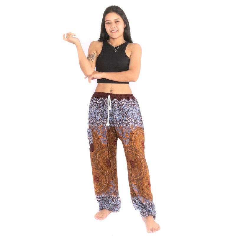 Pantalon thaï Jogger "Kru Larp" roses et nid d'abeille