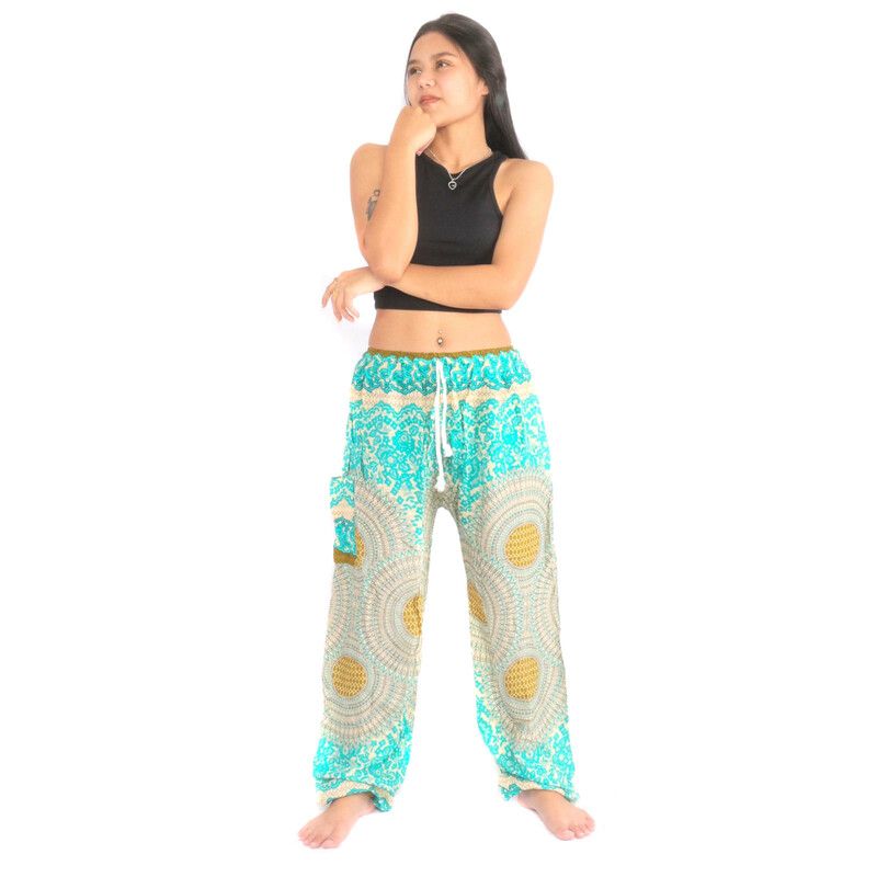 Pantalon thaï Jogger "Kru Larp" roses et nid d'abeille