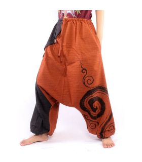 harem pants two-tone orange anthracite printed with spiral