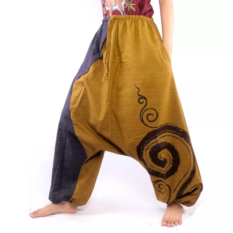 pantalon de harem bicolore avec impression en spirale