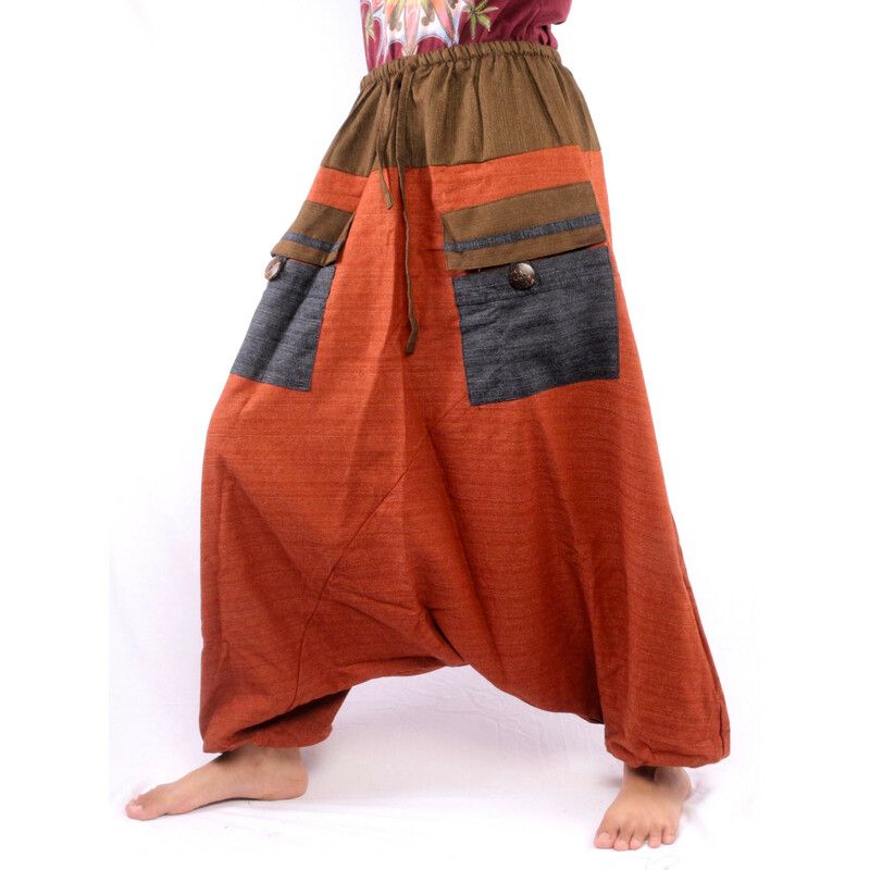 pantalon de harem bicolore à grandes poches