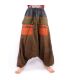 Pantalones harén bicolor con grandes bolsillos y cordón de algodón negro marrón.