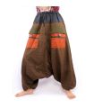 pantalon de harem bicolore à grandes poches et cordon de serrage en coton brun noir
