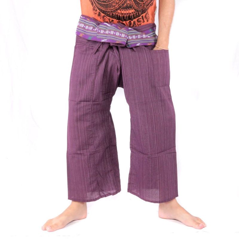 Pantalon pêcheur thaïlandais avec bordure de motif - coton