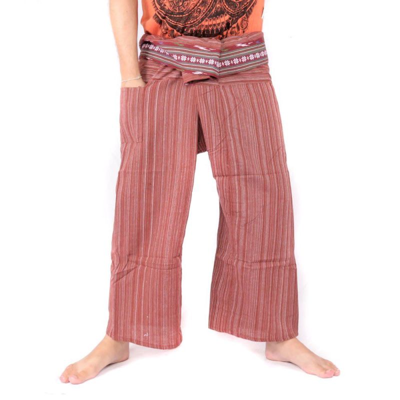 Pantalon pêcheur thaïlandais avec bordure de motif - coton