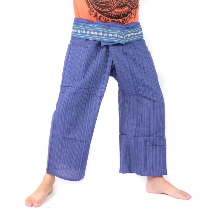 Pantalon pêcheur thaïlandais avec bordure de motif - coton