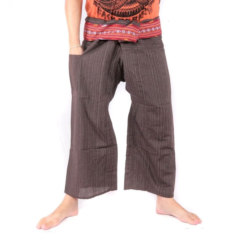 Pantalon pêcheur thaïlandais avec bordure de motif - coton