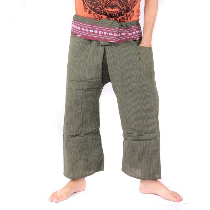 Pantalon pêcheur thaïlandais avec bordure de motif - coton