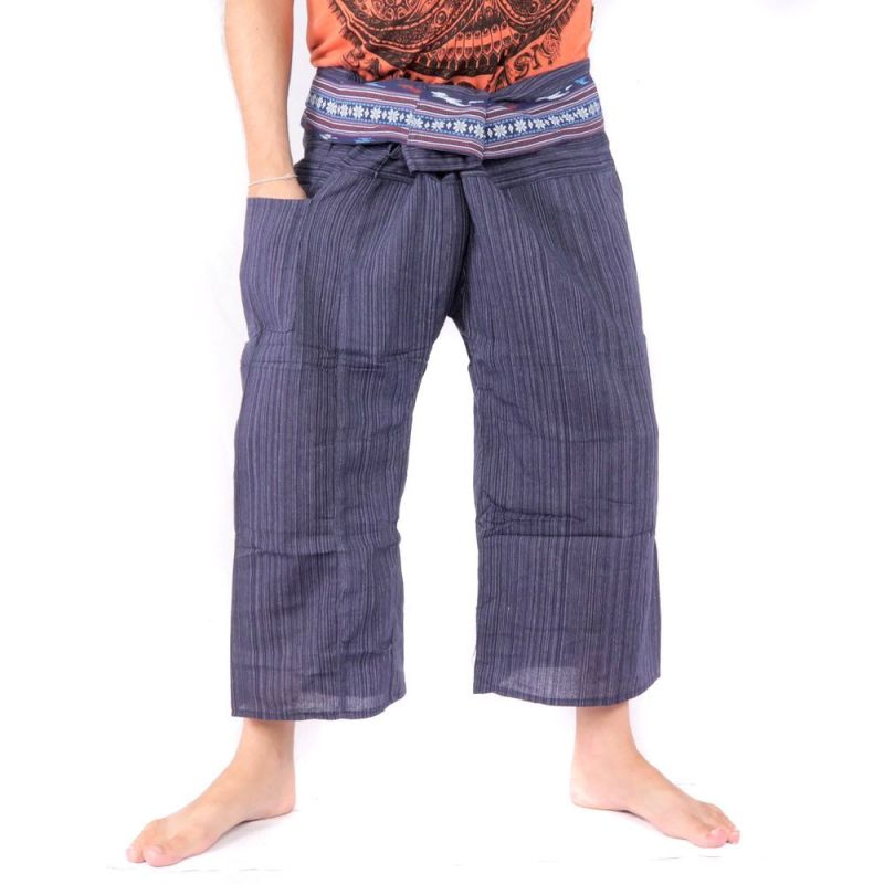 Pantalon pêcheur thaïlandais avec bordure de motif - coton