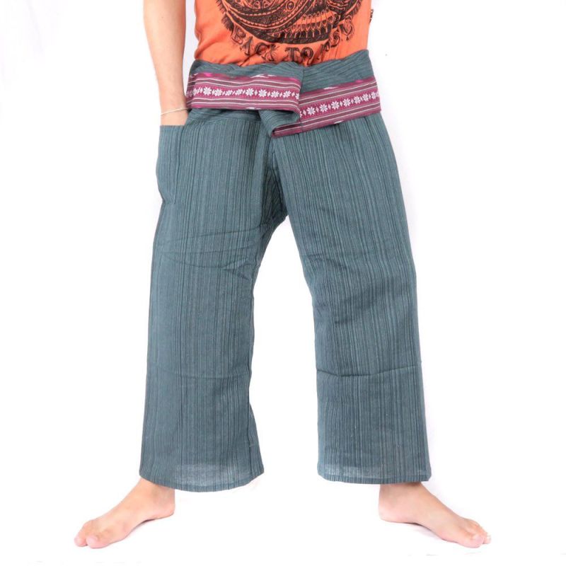 Pantalon pêcheur thaïlandais avec bordure de motif - coton