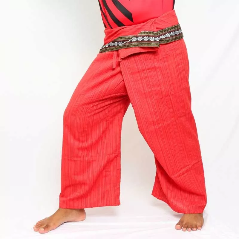 Pantalon pêcheur thaïlandais avec bordure de motif - coton