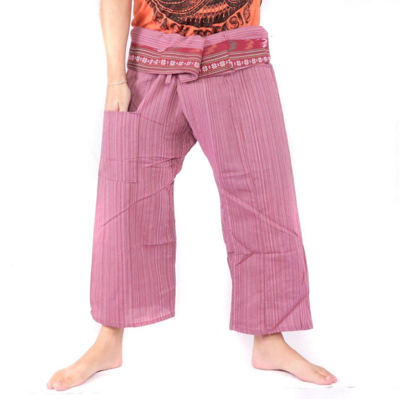 Pantalon pêcheur thaïlandais avec bordure de motif - coton