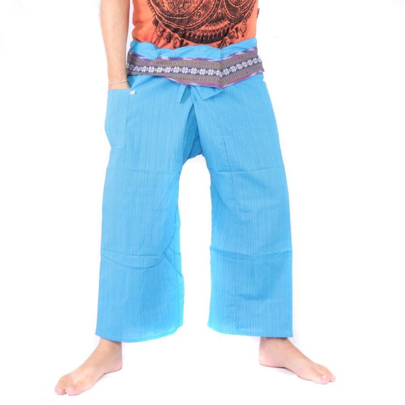 Pantalon pêcheur thaïlandais avec bordure de motif - coton