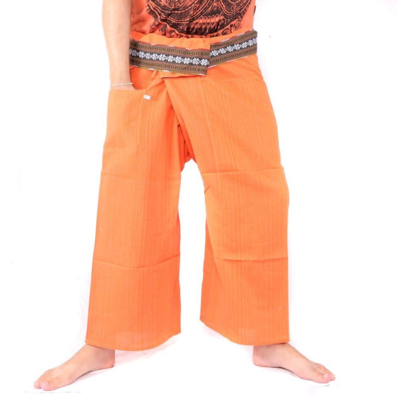 Pantalon pêcheur thaïlandais avec bordure de motif - coton