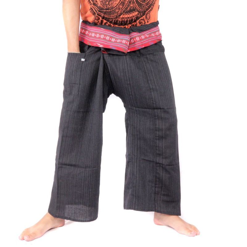 Pantalon pêcheur thaïlandais avec bordure de motif - coton