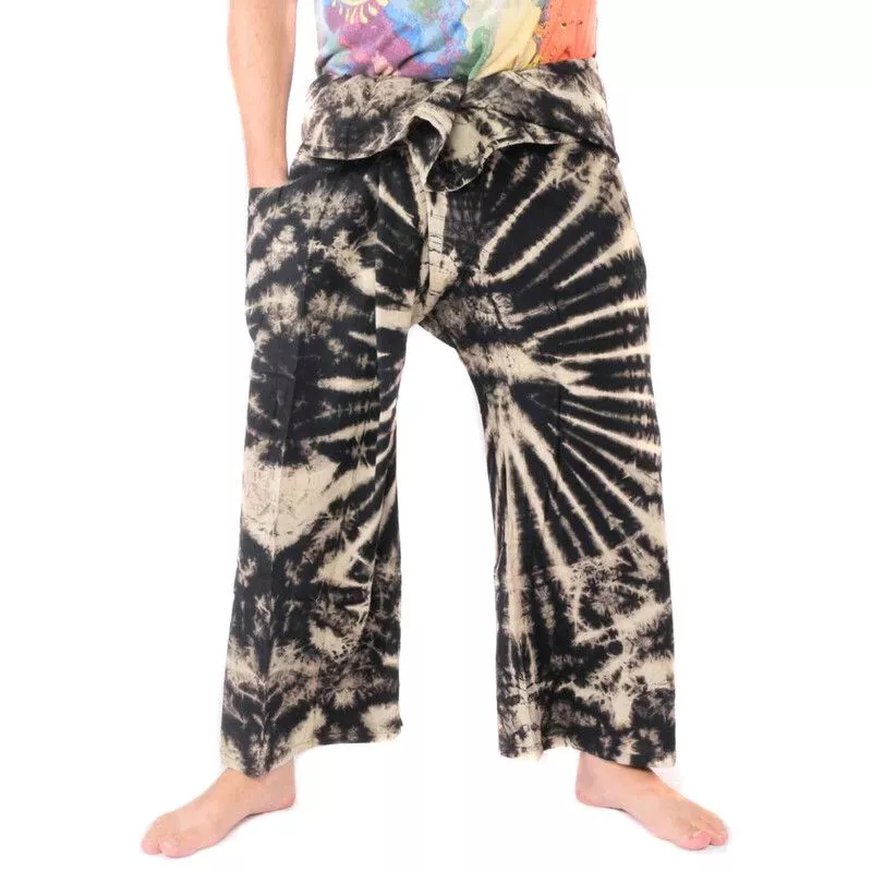 Pantalon pêcheur thaï "Mudmee" batik noir blanc