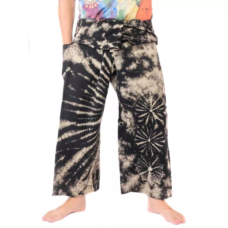 Pantalon pêcheur thaï "Mudmee" batik noir blanc