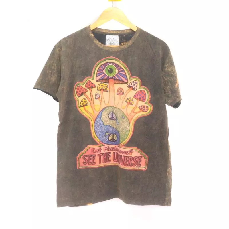 T-Shirt "No Time" Champignon Taille M Stonewashed