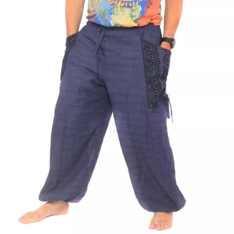 Pantalons hippie thaïlandais pour la ligature Application ethno du coton lourd