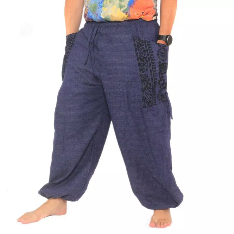 Pantalons hippie thaïlandais pour la ligature Application ethno du coton lourd