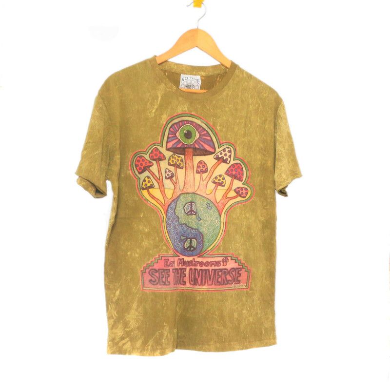 "No Time" Mushroom T-Shirt Size M Stonewashed