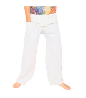 Pantalon de pêcheur thaïlandais - blanc - coton extra long