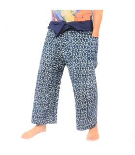 Authentic Thai Fisherman Pants from Chiang Mai - Indigo Print on Heavy Cotton (Size M)