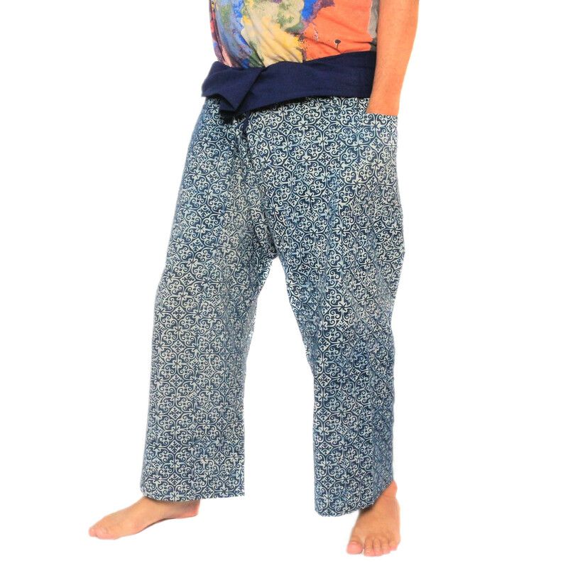 Authentic Thai Fisherman Pants from Chiang Mai - Indigo Print on Heavy Cotton (Size M)