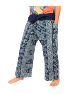 Authentic Thai Fisherman Pants from Chiang Mai - Indigo Print on Heavy Cotton (Size M)