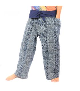 Authentic Thai Fisherman Pants from Chiang Mai - Indigo Print on Heavy Cotton (Size L)