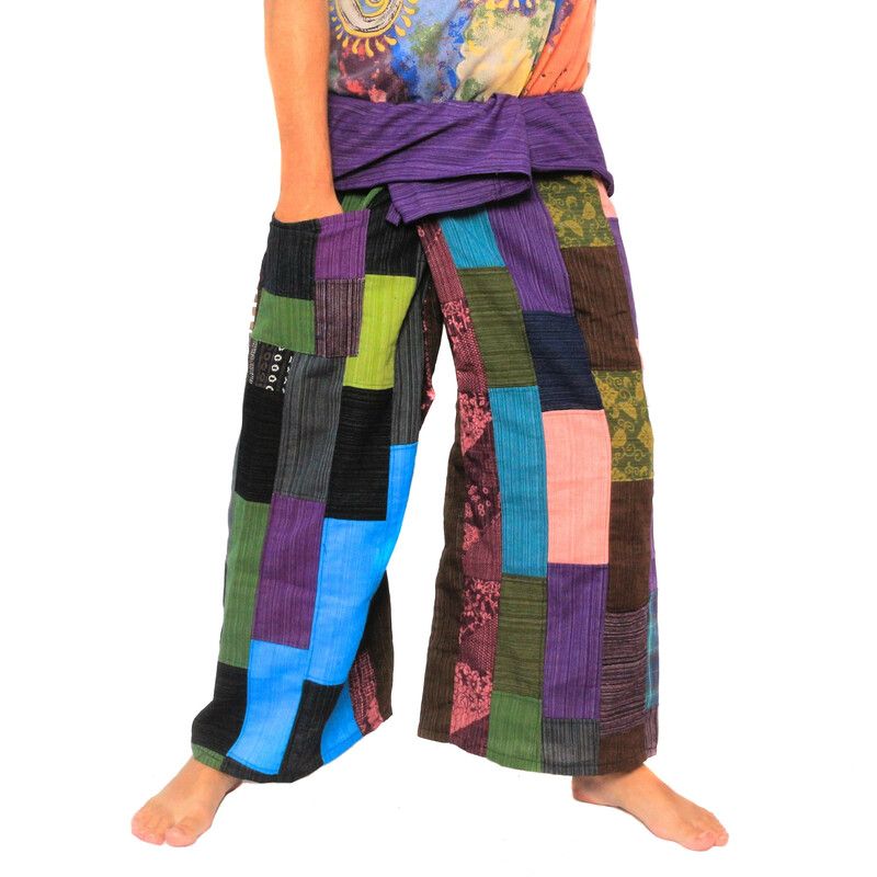 Pantalon de pêcheur thaïlandais en patchwork taille XL