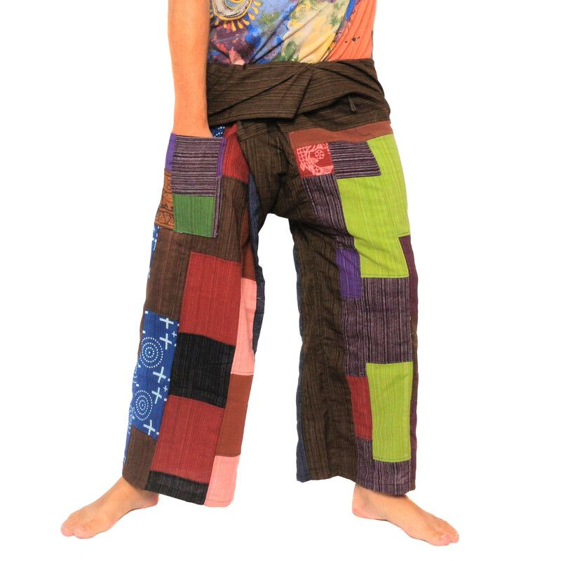 Pantalon de pêcheur thaïlandais en patchwork taille XL