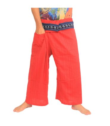 Thai Fischerhose mit Elefanten Muster Borte rot