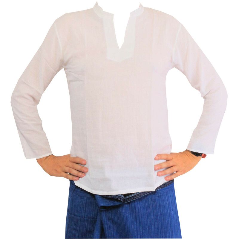 Thai Hemd aus Baumwolle weiß Größe M