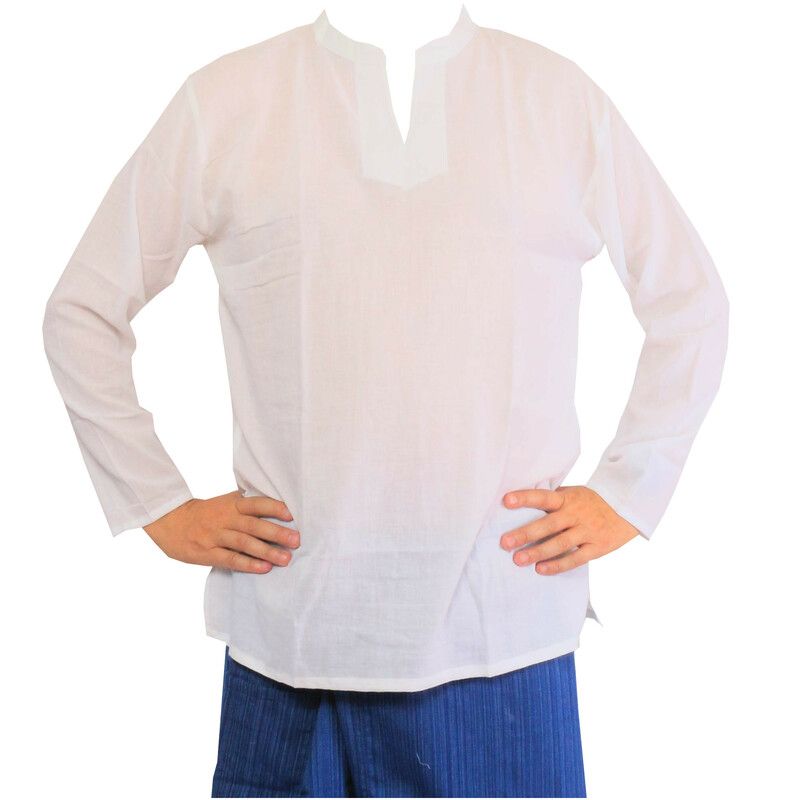 Chemise thaïlandaise en coton blanc taille XXL