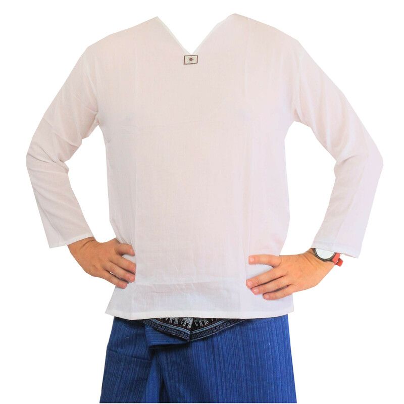 Camisa casual tailandesa de algodón blanco talla L