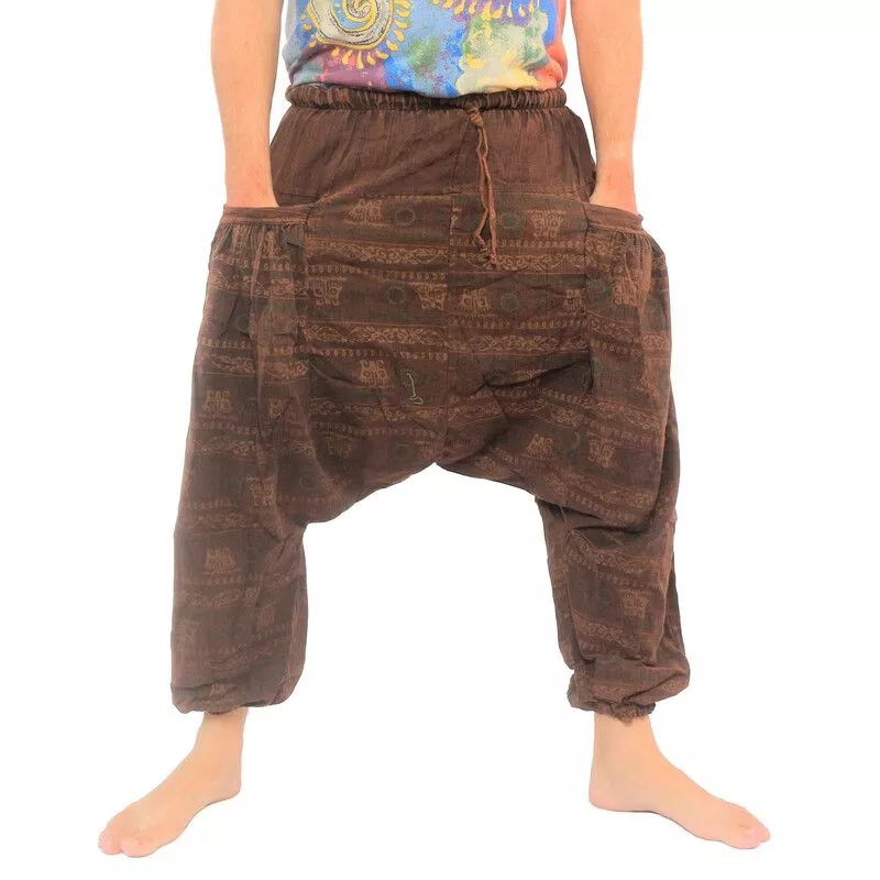 Aladinhose bedruckt Baumwolle "Stonewash" Om Goa braun