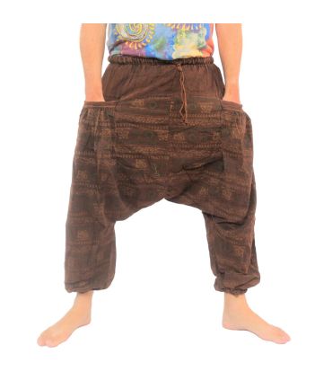 Pantalon sarouel en coton imprimé "Stonewash" Om Goa marron