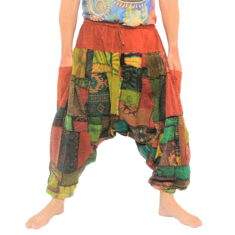 Pantalón Aladdin confeccionado en 100% algodón - Om diseño patchwork lavado a la piedra