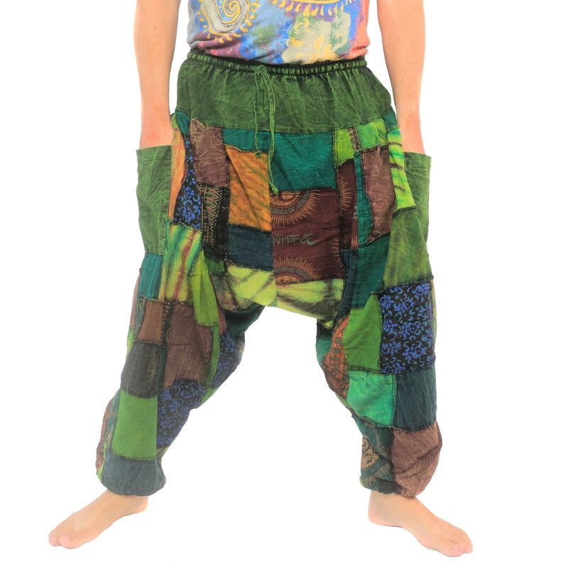 Pantalón Aladdin confeccionado en 100% algodón - Om diseño patchwork lavado a la piedra