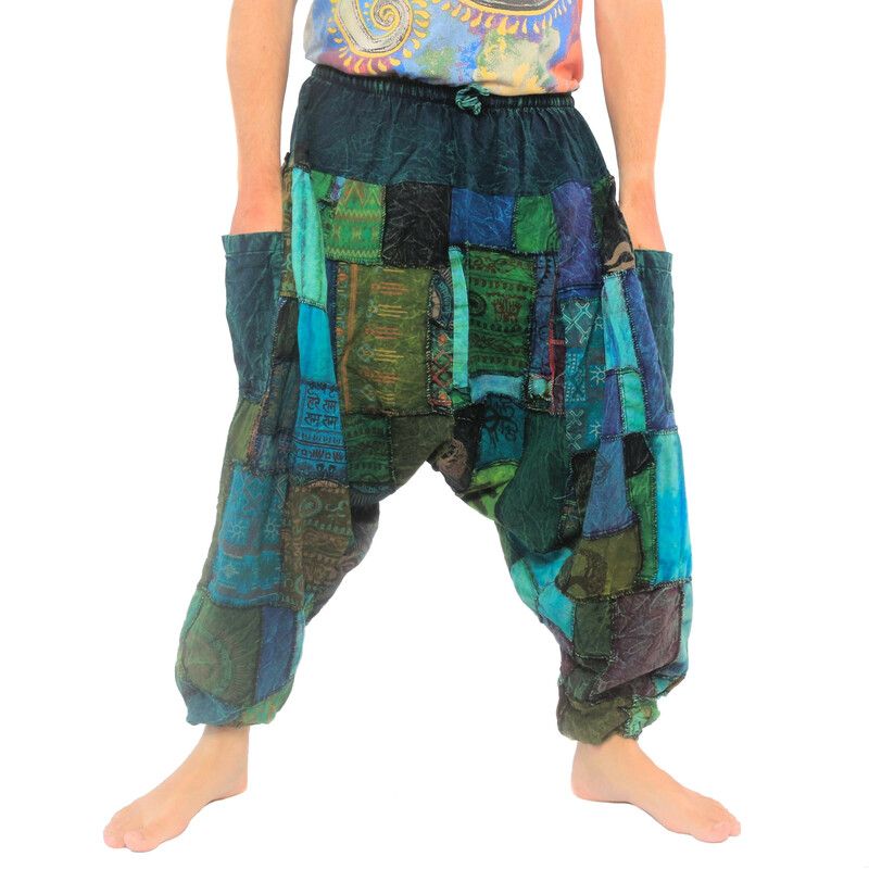 Pantalón Aladdin confeccionado en 100% algodón - Om diseño patchwork lavado a la piedra