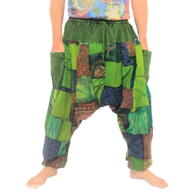 Pantalón Aladdin confeccionado en 100% algodón - Om diseño patchwork lavado a la piedra