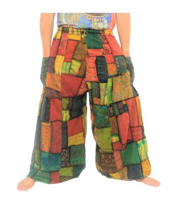 Pantalon évasé hippie en patchwork stonewash 100 % coton