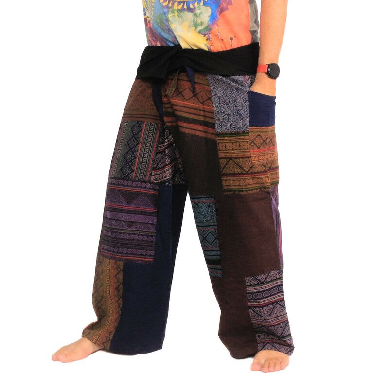 Handmade Thai wrap pants / fishing pants patchwork from Chiang Mai | Unique Design