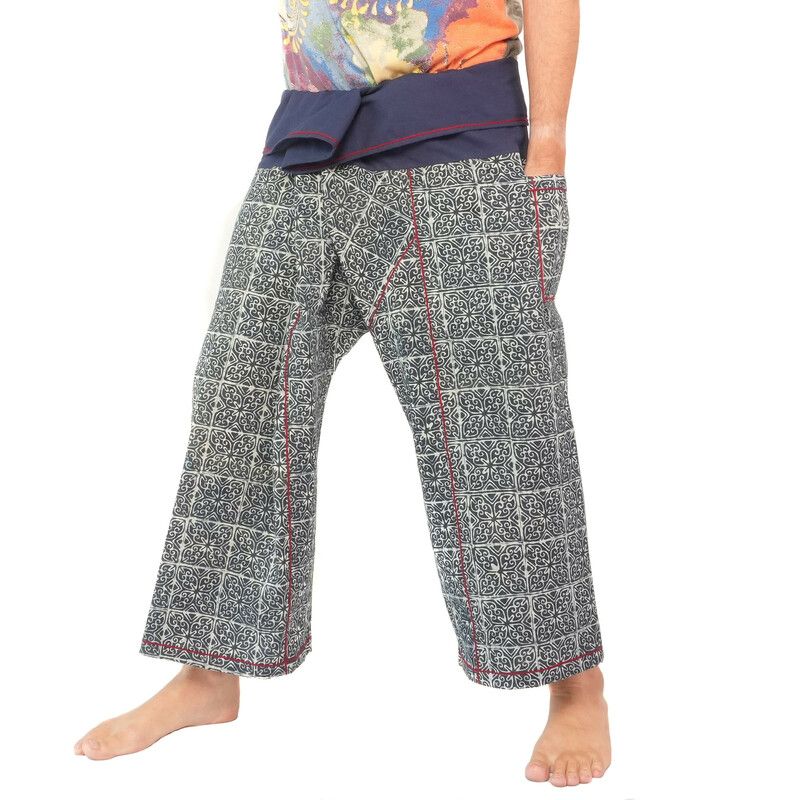 Thai fisherman pants from Chiang Mai, heavy cotton indigo print